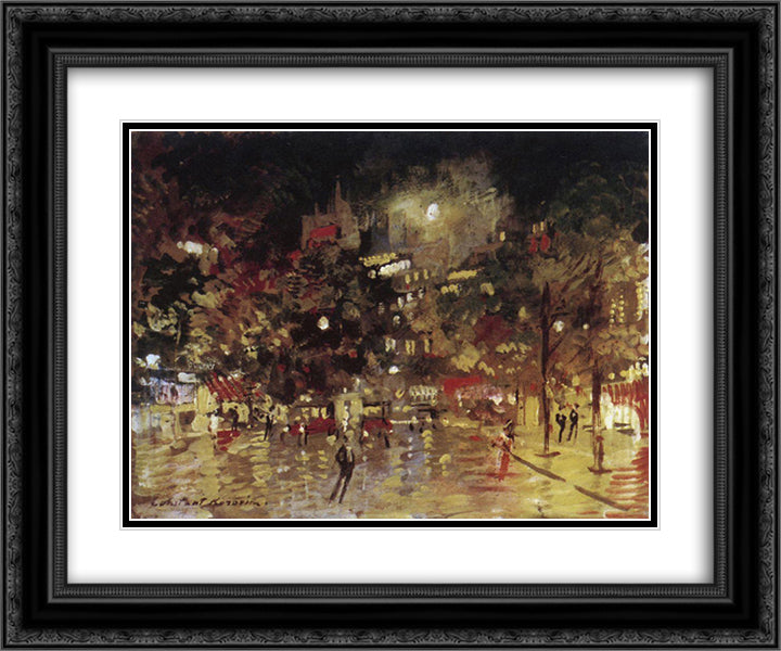 Paris by Night 24x20 Black Ornate Wood Framed Art Print Poster with Double Matting by Korovin, Konstantin