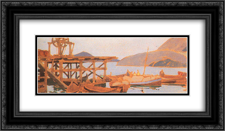 Pier at the factory in Murmansk 24x14 Black Ornate Wood Framed Art Print Poster with Double Matting by Korovin, Konstantin