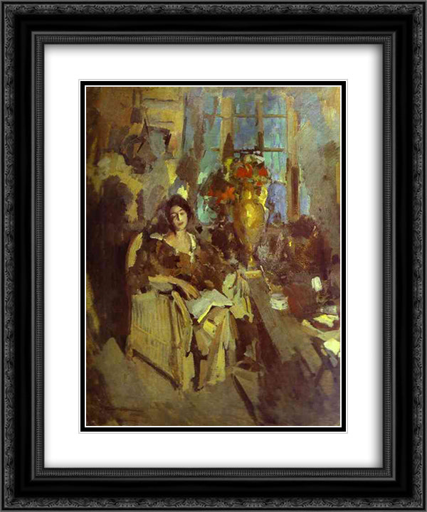 Portrait of a Woman 20x24 Black Ornate Wood Framed Art Print Poster with Double Matting by Korovin, Konstantin