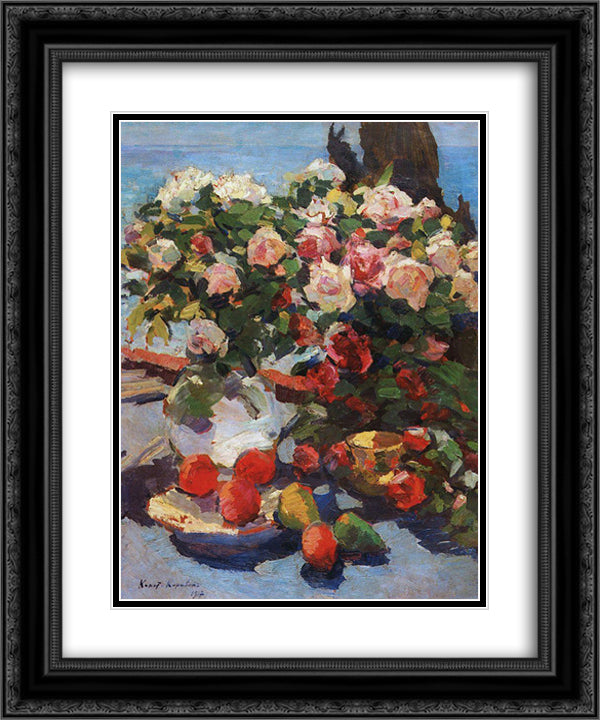 Roses and Fruit 20x24 Black Ornate Wood Framed Art Print Poster with Double Matting by Korovin, Konstantin