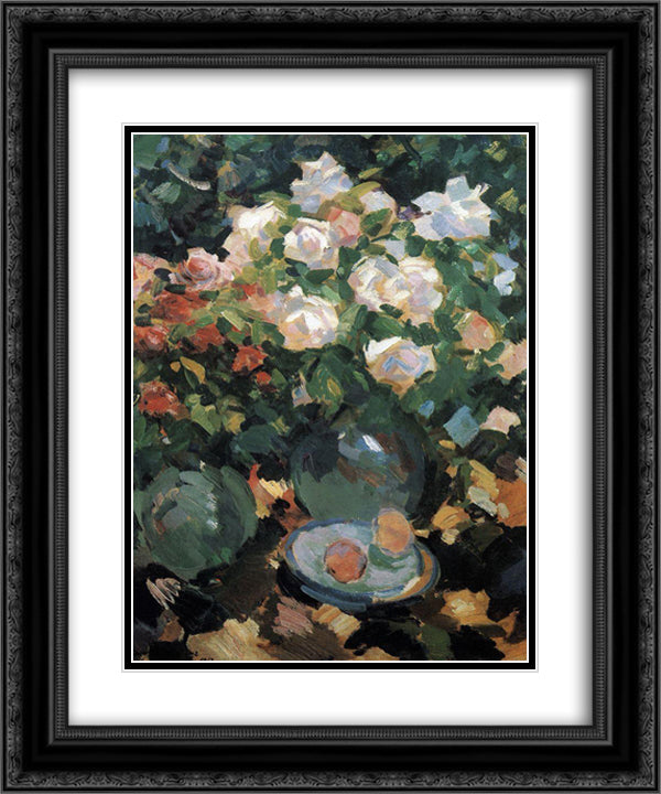 Roses in Blue Jugs 20x24 Black Ornate Wood Framed Art Print Poster with Double Matting by Korovin, Konstantin
