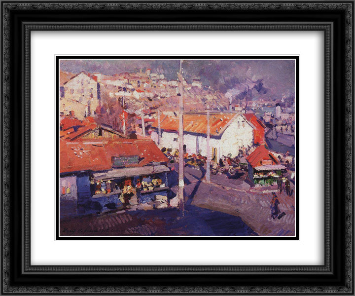 Sevastopol Bazaar 24x20 Black Ornate Wood Framed Art Print Poster with Double Matting by Korovin, Konstantin