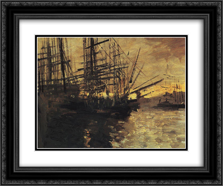 Ships in Marseilles Port 24x20 Black Ornate Wood Framed Art Print Poster with Double Matting by Korovin, Konstantin