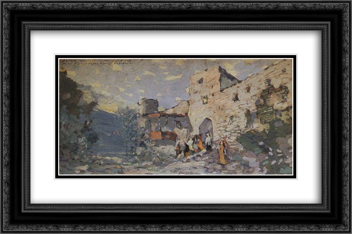The Aragva Bank 24x16 Black Ornate Wood Framed Art Print Poster with Double Matting by Korovin, Konstantin