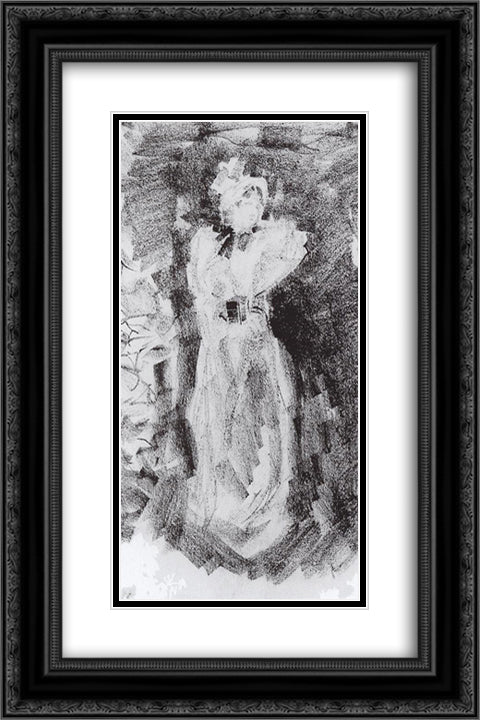 The lady in the hat 16x24 Black Ornate Wood Framed Art Print Poster with Double Matting by Korovin, Konstantin