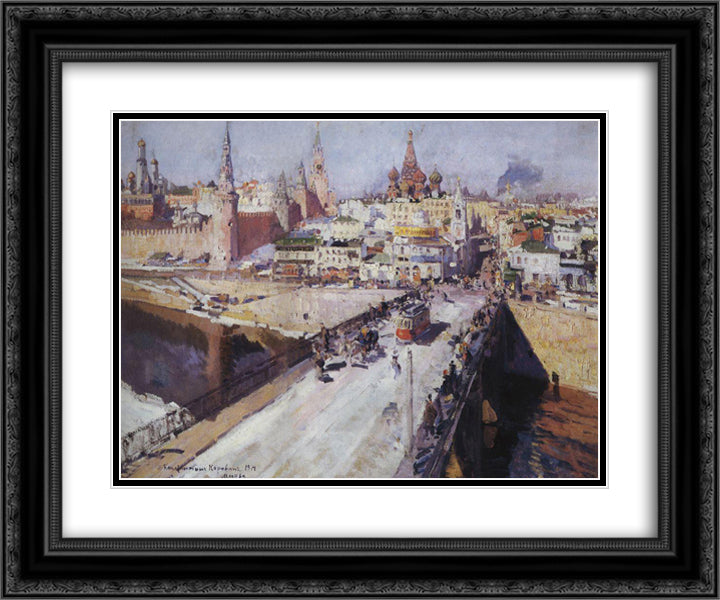 The Moskva River Bridge 24x20 Black Ornate Wood Framed Art Print Poster with Double Matting by Korovin, Konstantin