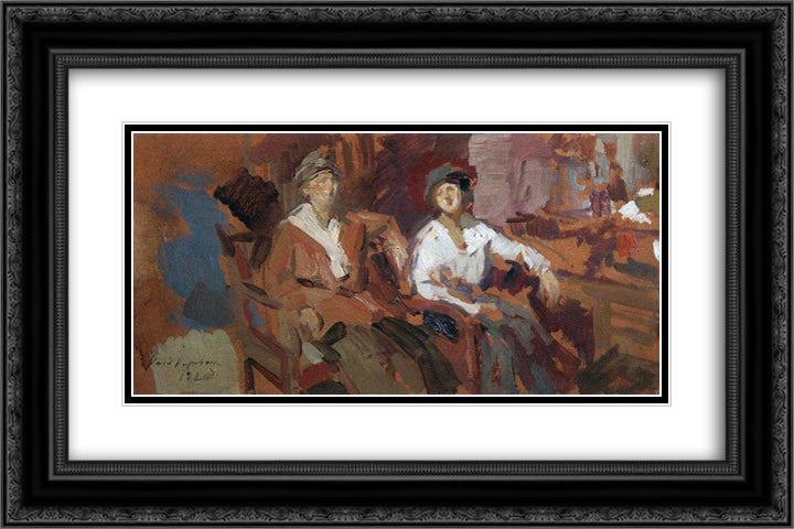 Two in a chair 24x16 Black Ornate Wood Framed Art Print Poster with Double Matting by Korovin, Konstantin