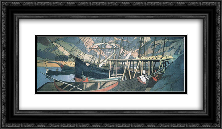 We ship encampments 24x14 Black Ornate Wood Framed Art Print Poster with Double Matting by Korovin, Konstantin