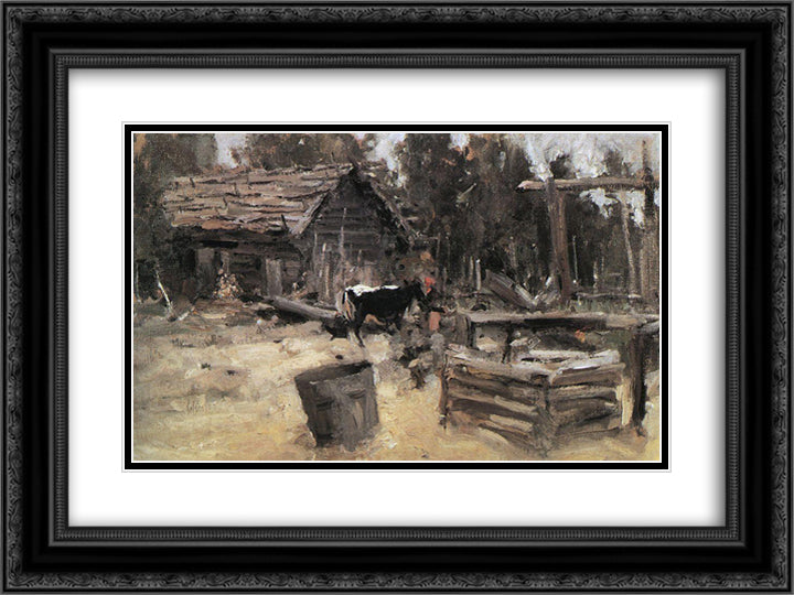 Yard 24x18 Black Ornate Wood Framed Art Print Poster with Double Matting by Korovin, Konstantin
