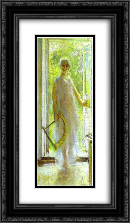 Young Woman on the Threshold 14x24 Black Ornate Wood Framed Art Print Poster with Double Matting by Korovin, Konstantin
