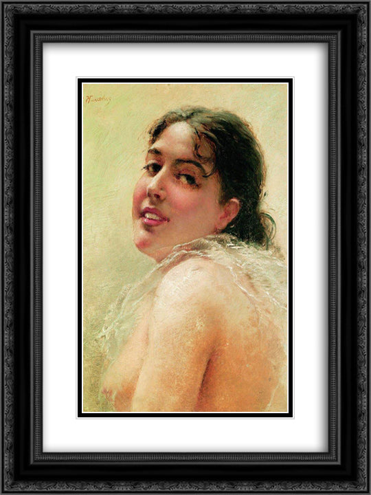 Head (Portrait of Y.Makovskaya) 18x24 Black Ornate Wood Framed Art Print Poster with Double Matting by Makovsky, Konstantin