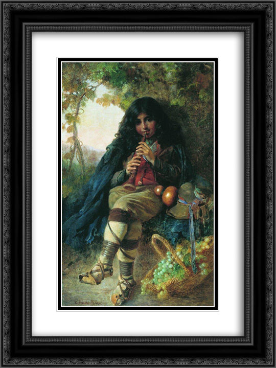 Italian Boy 18x24 Black Ornate Wood Framed Art Print Poster with Double Matting by Makovsky, Konstantin