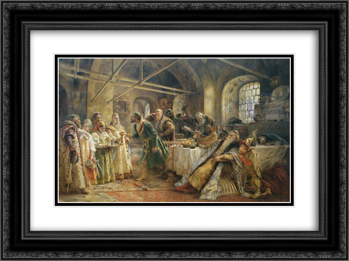 Kissing Ceremony 24x18 Black Ornate Wood Framed Art Print Poster with Double Matting by Makovsky, Konstantin