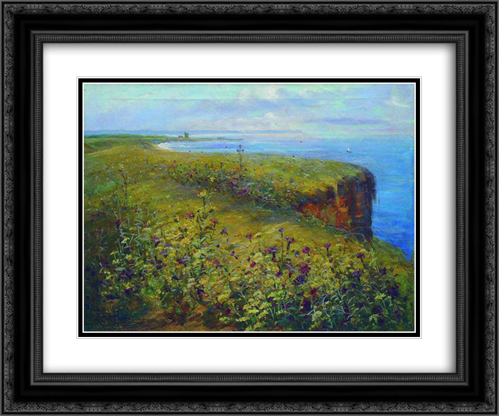 Landscape (Sea and Flowers) 24x20 Black Ornate Wood Framed Art Print Poster with Double Matting by Makovsky, Konstantin