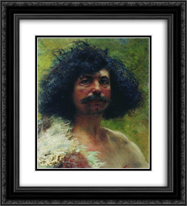 Man Head 20x22 Black Ornate Wood Framed Art Print Poster with Double Matting by Makovsky, Konstantin