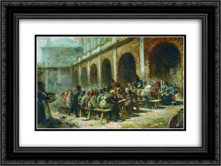 Meal of pilgrims in the Trinity Lavra of St. Sergius 24x18 Black Ornate Wood Framed Art Print Poster with Double Matting by Makovsky, Konstantin