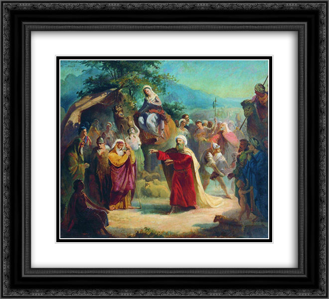 Meeting of Isaac and Eleazar 22x20 Black Ornate Wood Framed Art Print Poster with Double Matting by Makovsky, Konstantin