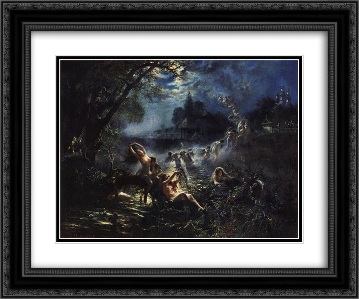 Mermaids 24x20 Black Ornate Wood Framed Art Print Poster with Double Matting by Makovsky, Konstantin