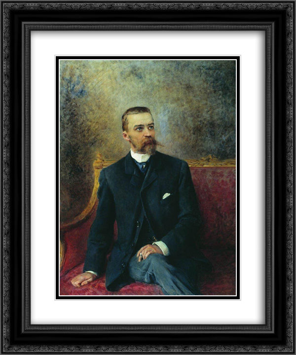 Portrait of A.Kuzhetsov 20x24 Black Ornate Wood Framed Art Print Poster with Double Matting by Makovsky, Konstantin