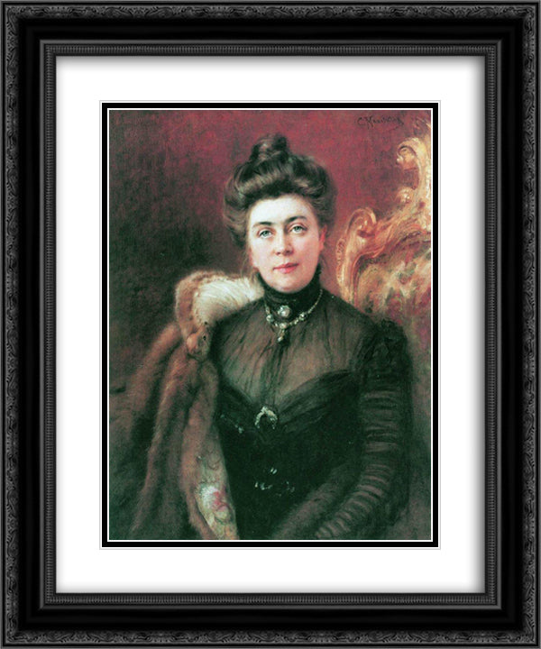 Portrait of A.Suvorina 20x24 Black Ornate Wood Framed Art Print Poster with Double Matting by Makovsky, Konstantin