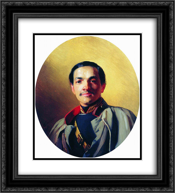 Portrait of an Unknown 20x22 Black Ornate Wood Framed Art Print Poster with Double Matting by Makovsky, Konstantin