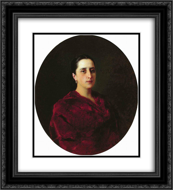 Portrait of an Unknown in Red Dress 20x22 Black Ornate Wood Framed Art Print Poster with Double Matting by Makovsky, Konstantin