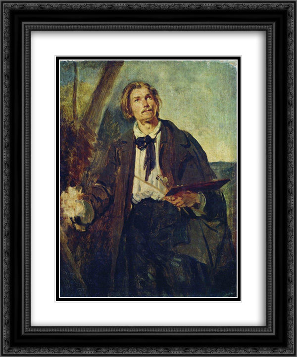 Portrait of Artist Alexander Popov 20x24 Black Ornate Wood Framed Art Print Poster with Double Matting by Makovsky, Konstantin