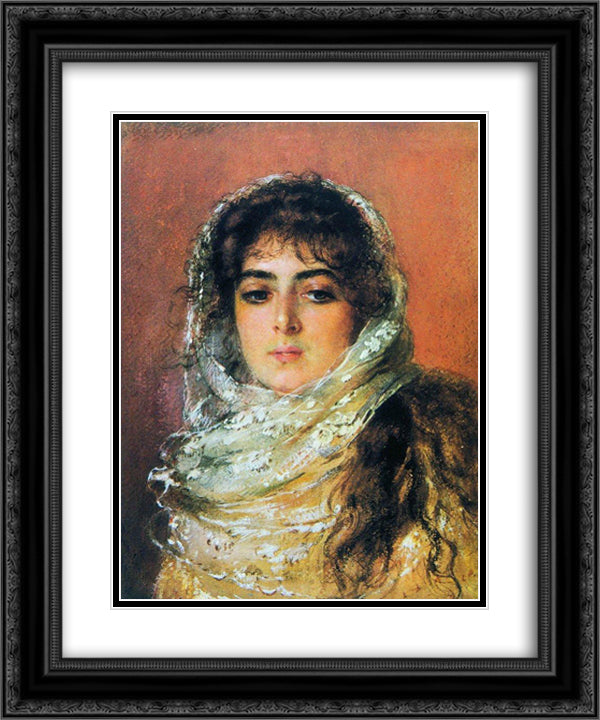Portrait of Artist's Wife 20x24 Black Ornate Wood Framed Art Print Poster with Double Matting by Makovsky, Konstantin