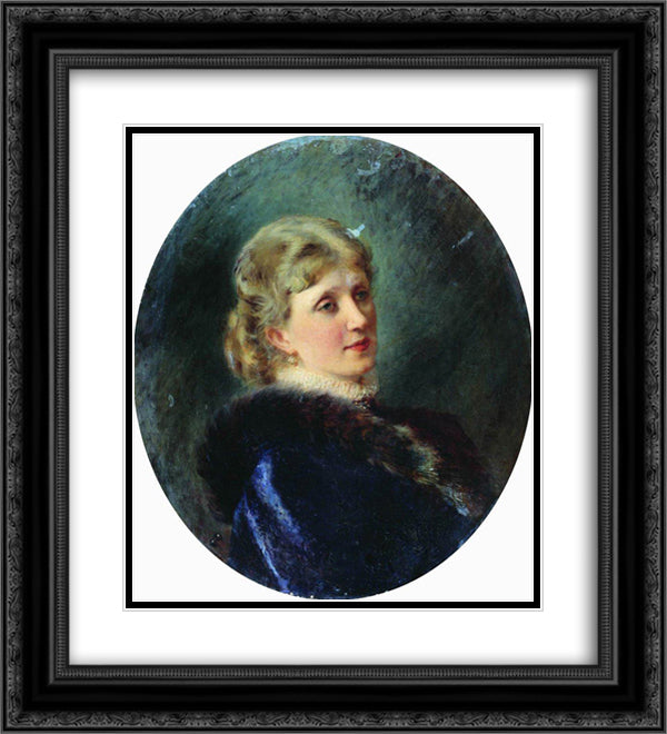 Portrait of Hudenkova 20x22 Black Ornate Wood Framed Art Print Poster with Double Matting by Makovsky, Konstantin