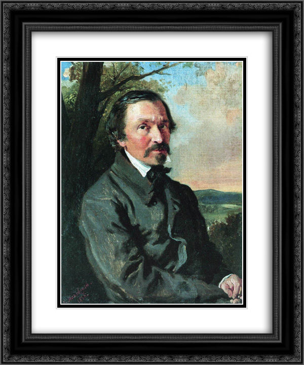 Portrait of Nikolay Nekrasov 20x24 Black Ornate Wood Framed Art Print Poster with Double Matting by Makovsky, Konstantin