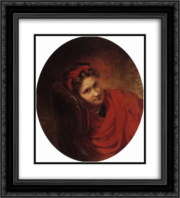Portrait of O.Makovskaya 20x22 Black Ornate Wood Framed Art Print Poster with Double Matting by Makovsky, Konstantin