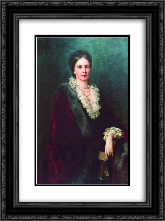 Portrait of P.Uvarova 18x24 Black Ornate Wood Framed Art Print Poster with Double Matting by Makovsky, Konstantin