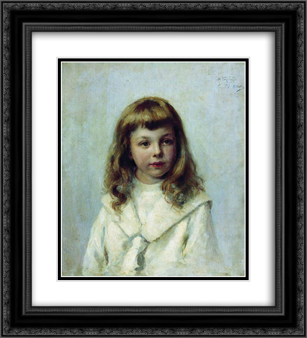 Portrait of the Girl 20x22 Black Ornate Wood Framed Art Print Poster with Double Matting by Makovsky, Konstantin