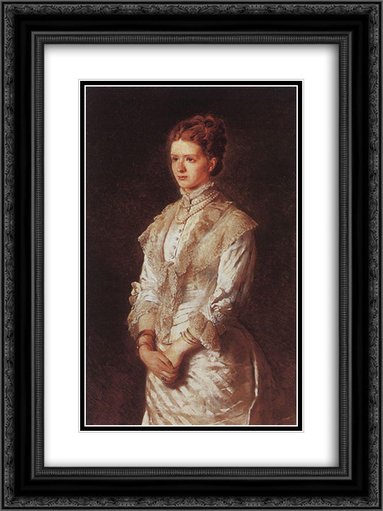 Portrait of the Girl in Blue Dress 18x24 Black Ornate Wood Framed Art Print Poster with Double Matting by Makovsky, Konstantin