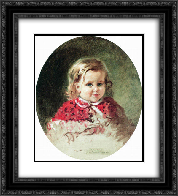 Portrait of the Girl Zhenia 20x22 Black Ornate Wood Framed Art Print Poster with Double Matting by Makovsky, Konstantin
