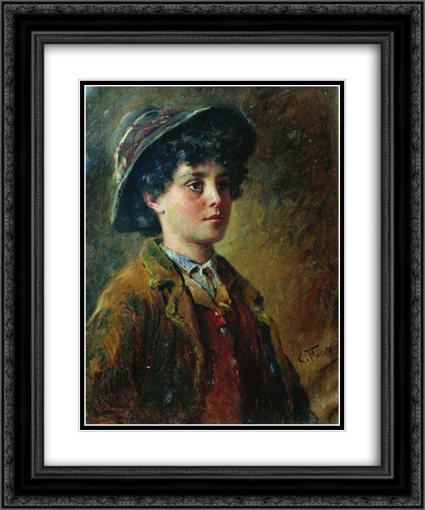 Portrait of the Italian Boy 20x24 Black Ornate Wood Framed Art Print Poster with Double Matting by Makovsky, Konstantin
