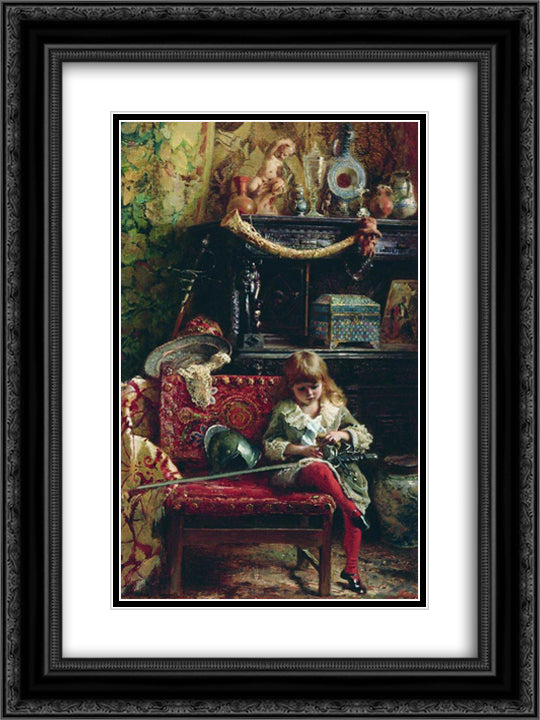 Portrait of the Son in Workshop (Small Antique Dealer) 18x24 Black Ornate Wood Framed Art Print Poster with Double Matting by Makovsky, Konstantin