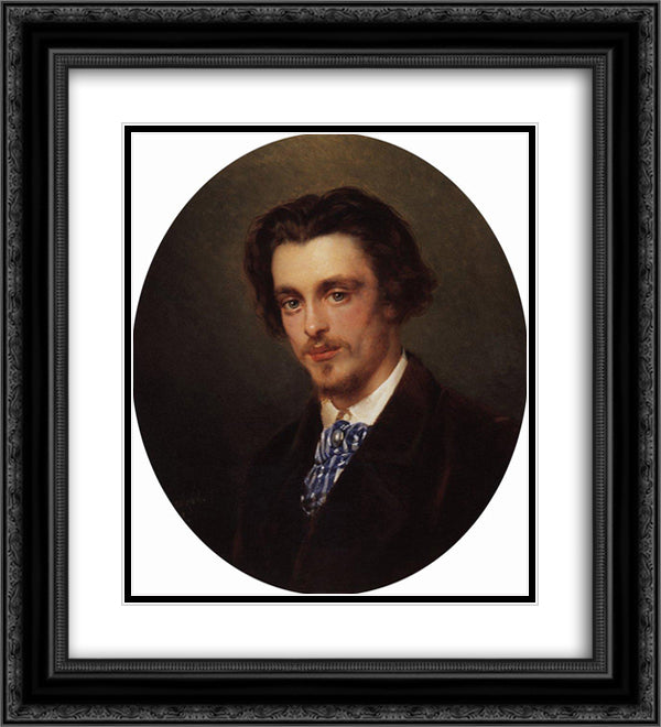 Portrait of V.Makovsky, Artist's Brother 20x22 Black Ornate Wood Framed Art Print Poster with Double Matting by Makovsky, Konstantin