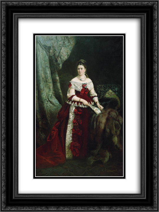 Portrait of Vera Zubova 18x24 Black Ornate Wood Framed Art Print Poster with Double Matting by Makovsky, Konstantin