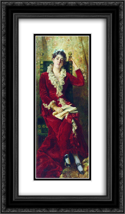 Portrait of Y.Makovskaya 14x24 Black Ornate Wood Framed Art Print Poster with Double Matting by Makovsky, Konstantin