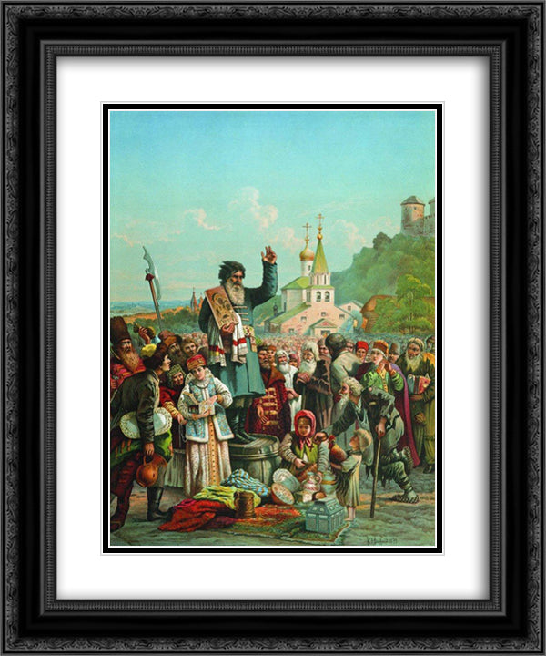 Proclamation of Kuzma Minin in Nizhny Novgorod in 1611 20x24 Black Ornate Wood Framed Art Print Poster with Double Matting by Makovsky, Konstantin