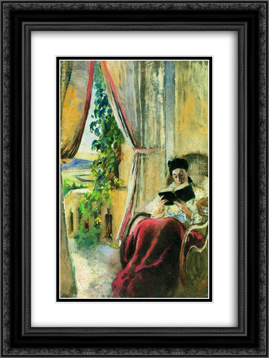 Reading 18x24 Black Ornate Wood Framed Art Print Poster with Double Matting by Makovsky, Konstantin