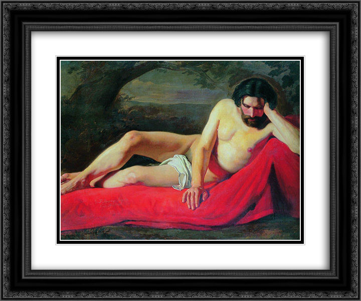 Reclining Model 24x20 Black Ornate Wood Framed Art Print Poster with Double Matting by Makovsky, Konstantin
