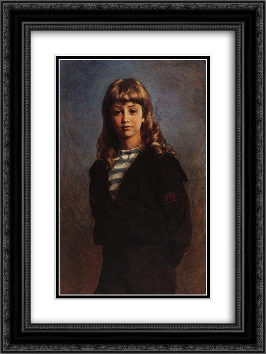 Serezha (Portrait of Son in Sailor Suit) 18x24 Black Ornate Wood Framed Art Print Poster with Double Matting by Makovsky, Konstantin