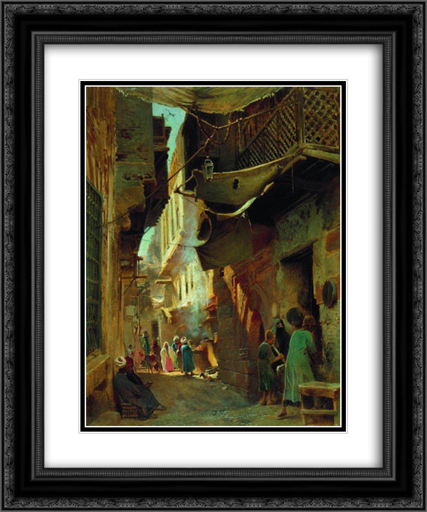 Street in Cairo 20x24 Black Ornate Wood Framed Art Print Poster with Double Matting by Makovsky, Konstantin