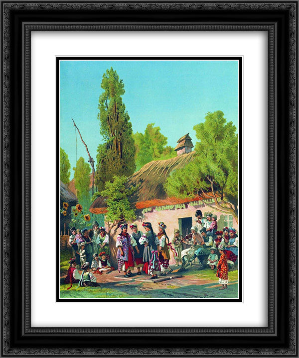 Sunday evening in the village 20x24 Black Ornate Wood Framed Art Print Poster with Double Matting by Makovsky, Konstantin