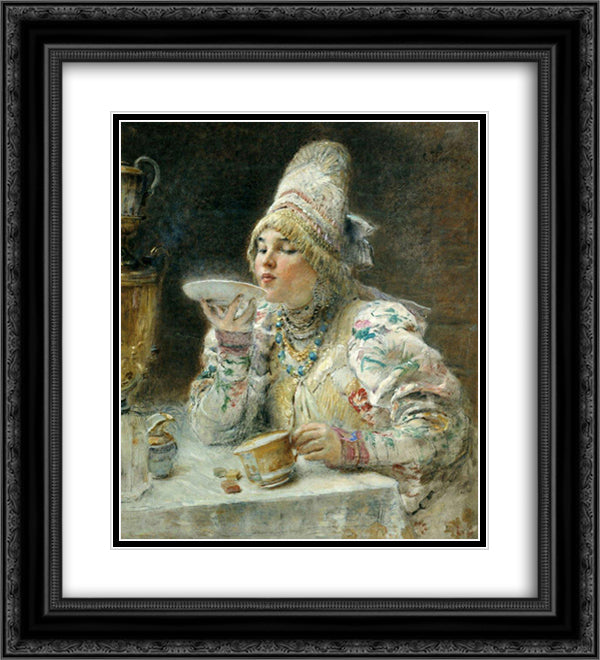 Tea Drinking 20x22 Black Ornate Wood Framed Art Print Poster with Double Matting by Makovsky, Konstantin