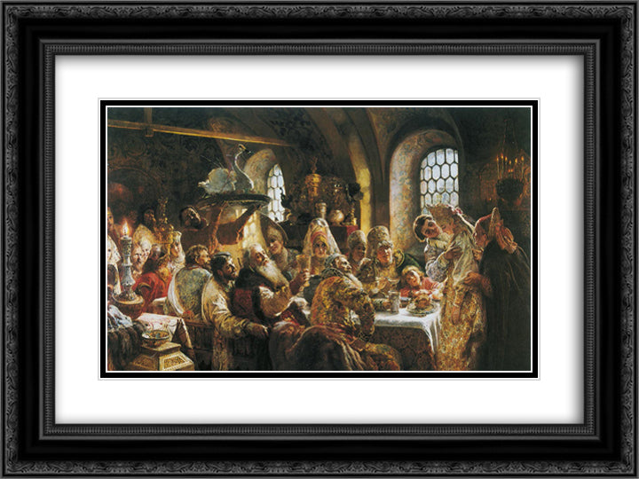 The Boyars' Wedding 24x18 Black Ornate Wood Framed Art Print Poster with Double Matting by Makovsky, Konstantin
