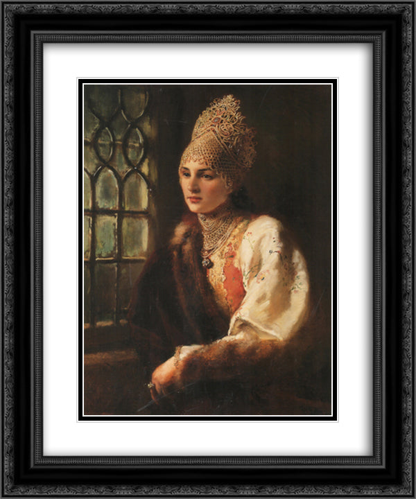 The Boyarynia 20x24 Black Ornate Wood Framed Art Print Poster with Double Matting by Makovsky, Konstantin