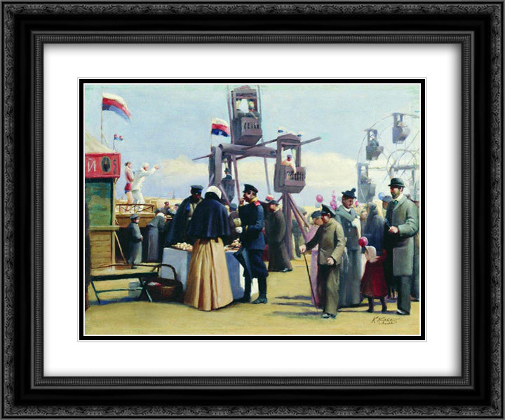 The Moscow Show Booths 24x20 Black Ornate Wood Framed Art Print Poster with Double Matting by Makovsky, Konstantin